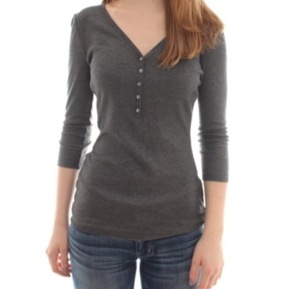 VTG Y2K Guess Jean Perfect Henley Gray Metallic Rhinestone Button Baddie Top SM - Picture 1 of 9